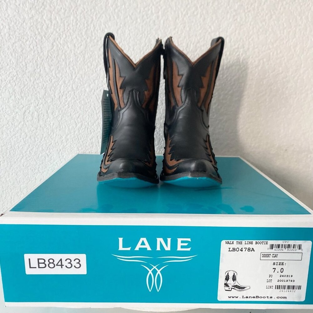 Lane WALK THE LINE Womens Cowboy Bootie 7 Black Brown Cowgirl Short Ankle Boot - Picture 10 of 11